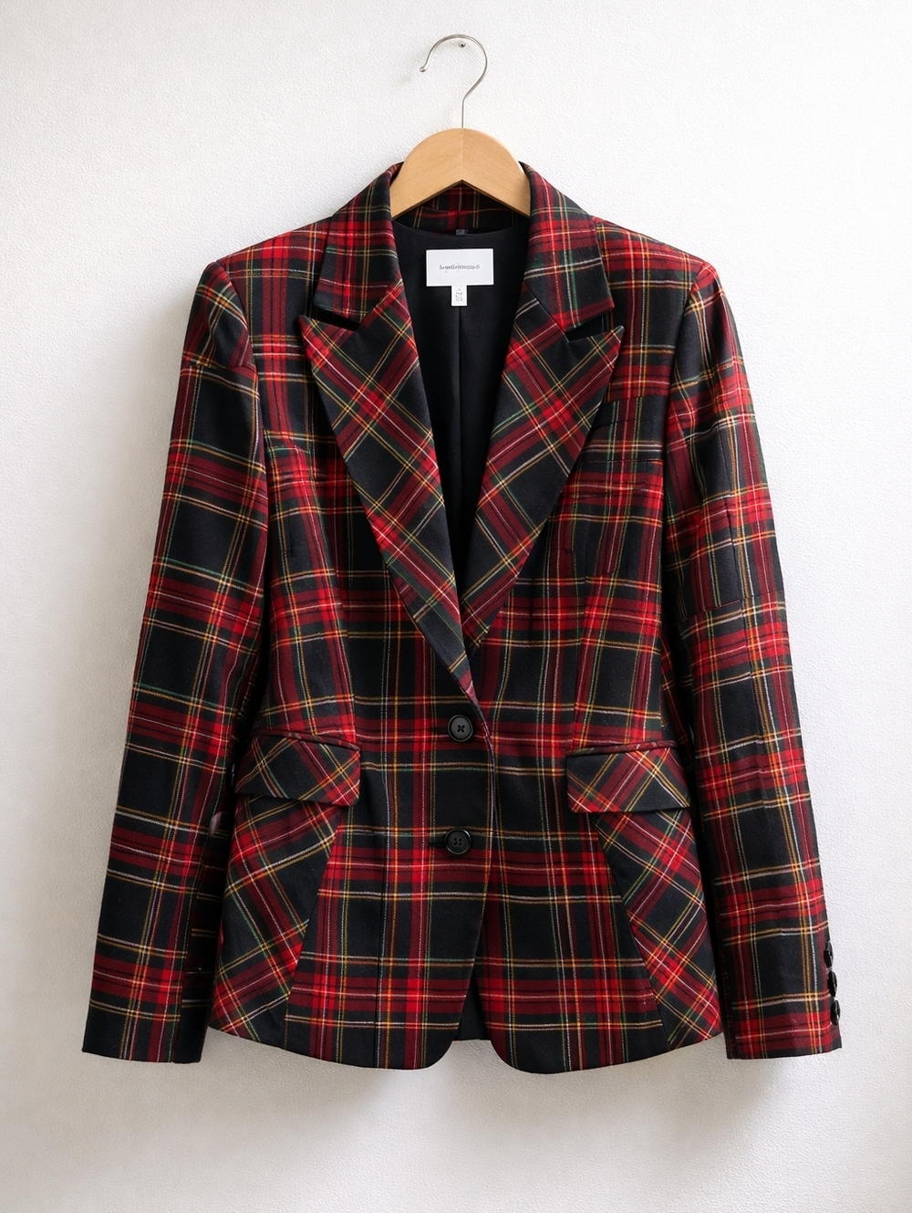 Dark Academia Plaid Blazer Red Black Tartan Preppy Fall Jacket Size 8